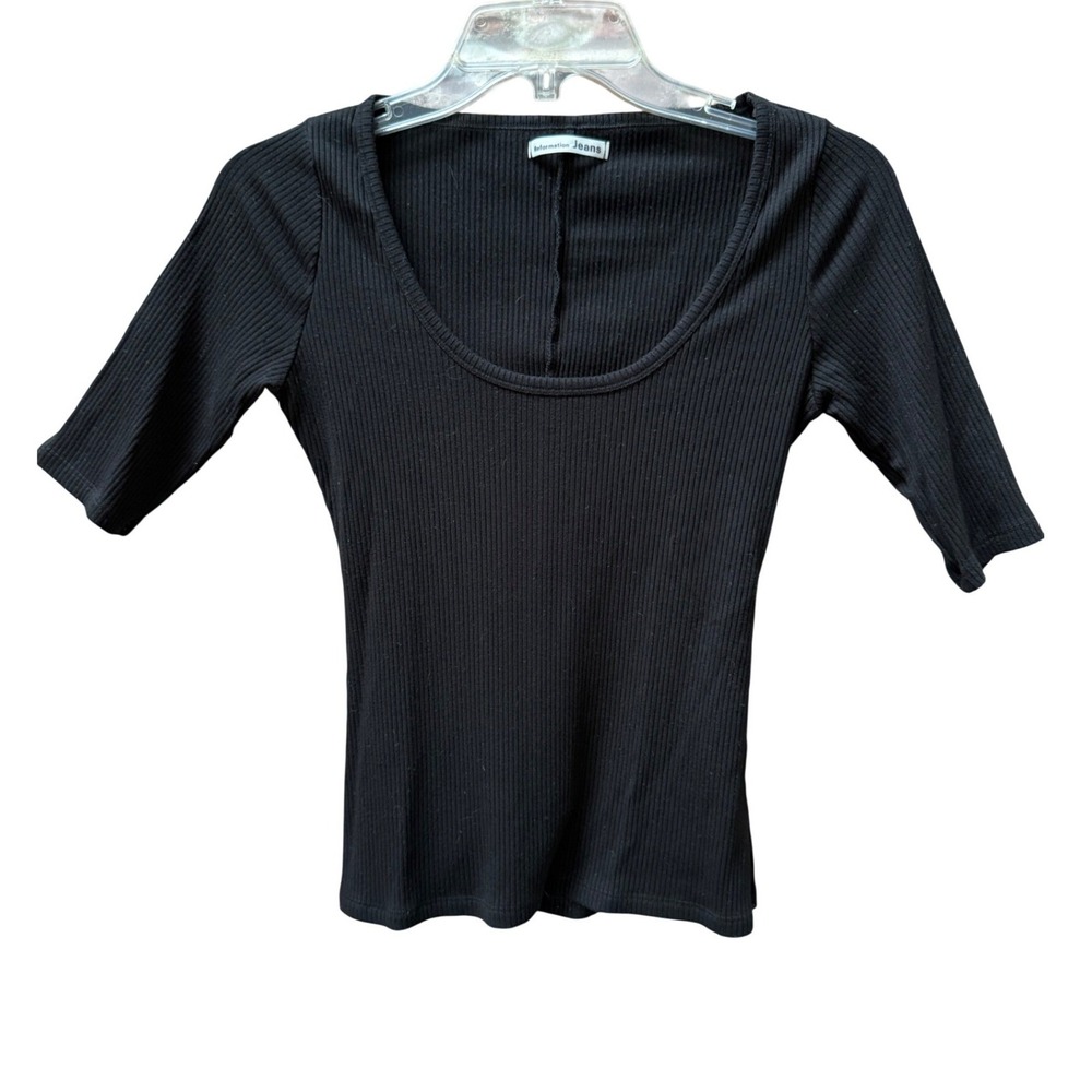 Reformation Jeans Black Ribbed Scoop Neck Top Tencel Blend USA Stretchy Sz Small